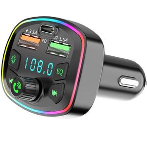 Q7 Car Bluetooth 5.0 Charger FM Transmitter PD 18W Type-C Dual USB Ambient Light Cigarette Lighter MP3 Music Player