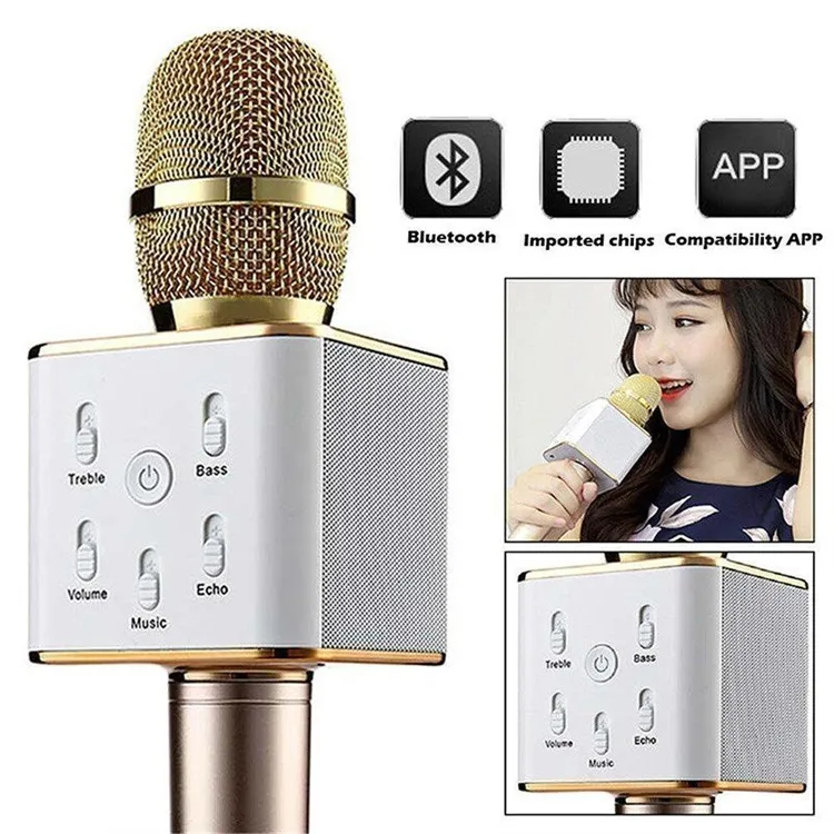 Q7 Microphone de poche Bluetooth sans fil KTV avec haut-parleur micro Microfono haut-parleur lecteur de karaoké Portable