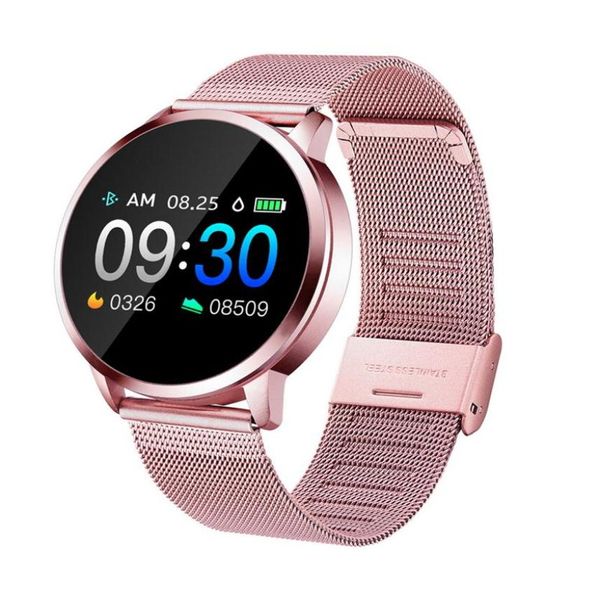 Q8 OLED Bluetooth Smart Watch Spread inoxidable Dispositivo portátil Wearable Wallwatch Men Women Fitness Tracker Sleep Mon4191855