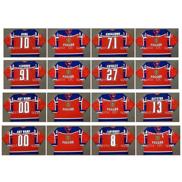 q888 2002 2004 Maillots de l'équipe de Russie 10 PAVEL BURE 71 ILYA KOVALCHUK 91 SERGEI FEDOROV 27 ALEX KOVALEV 13 PAVEL DATSYUK 8 LARIONOV Red Hockey