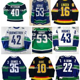 Q888 Maillot de hockey Bo Horvat Thatcher Demko Quinn Hughes Elias Pettersson Brad Richardson J.T. Miller Conor Garland Pavel Bure Brandon Sutter