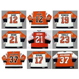 q888 Jersey de hockey personalizado vintage 12 SIMON GAGNE 19 MIKAEL RENBERG 21 DAVE BROWN 23 ILKKA SINISALO 37 ERIC DESJARDINS 17 CRAIG BERUBE Naranja