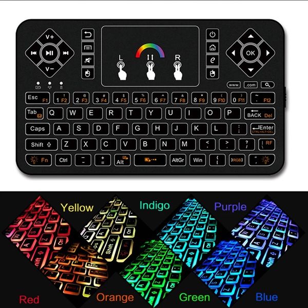 Teclado inalámbrico Q9 de 2,4 GHz, panel táctil retroiluminado RGB para Android/Google Smart TV Air Mouse Mini Teclado VS I8