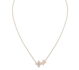 Q93689 Collier de fleur de dylle concepteur de diamants en or rose Collier pendentif de trèfle à quatre feuilles
