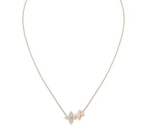 Q93689 Collier de fleur de dylle concepteur de diamants en or rose Collier pendentif de trèfle à quatre feuilles