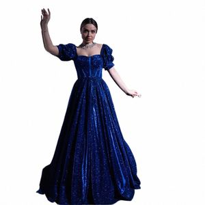 Qanz Brillant Royal Blue Soirée Dres Manches Bouffantes Chérie Glitter Velours Lg Une Ligne Party Gow Girl Formelle Ocn Dres d7pP #