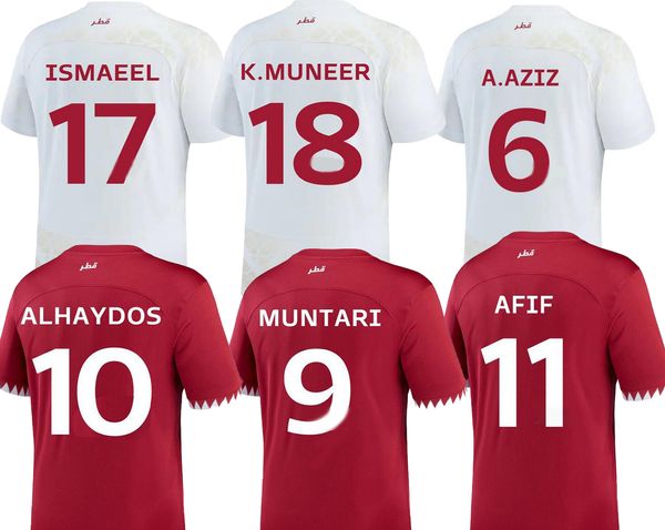 Qatar Soccer Jerseys 2022 Chemise de football mondiale 22-23 Équipe nationale Hommes Enfants Femmes Thai Quality Jersey Alhaydos 10 Muntari 9 Alaaeldin 7 Boudiaf 12 AFIF 11 Wear