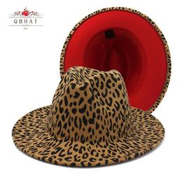 QBHAT 2021 Wide Brim Leopard Red Bottom Fedora Ladies Loes Chatle Feel Femme Men Party Trilby Jazz Chapeaux Patchwork Panama Cap224V