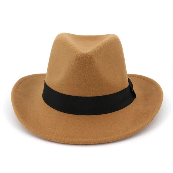 QBHAT Hommes Femmes Laine Feutre Panama Chapeaux Western Cowboy Caps Large Bord Sombrero Fedora Trilby Jazz Église Chapeau Floppy Cloche Cap 240124