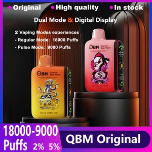 QBM Original Dual Mode 18000 Puff 9000 Vapes Disposable Puff 18K 9K Puff 18000 Vaper Digual Display E Cigarette Box Dispositif Vape 18ML Pod Pod Cigs Vapor Pen