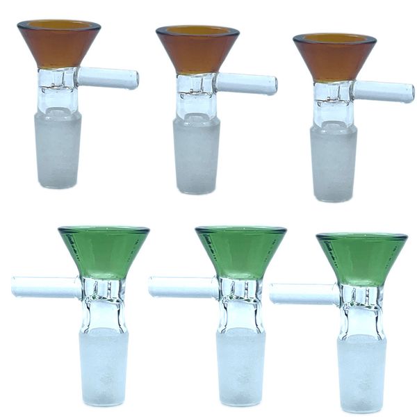 Narguilés 5mm d'épaisseur bong en verre glisse avec poignée bol entonnoir sablier mâle coloré 14mm accessoires pour fumer pipe à eau bongs bols de 18mm