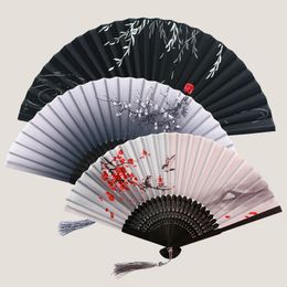 Éventail pliant en soie japonais chinois tige en bois éventail de danse classique gland de haute qualité élégant ventilateur féminin décoration de la maison