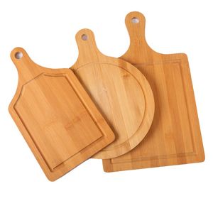 Tabla de cortar redonda de madera para cortar, tabla de cortar de cocina, tabla de madera maciza de bambú para comida, Pizza, pan, fruta, puede colgar