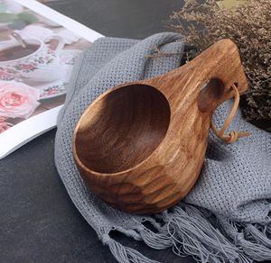 Qbsomk, taza de agua de madera de goma, taza de leche de madera de estilo japonés, taza de desayuno de madera, tazas, cerveza, taza de leche, botella de agua de café, herramientas de cocina