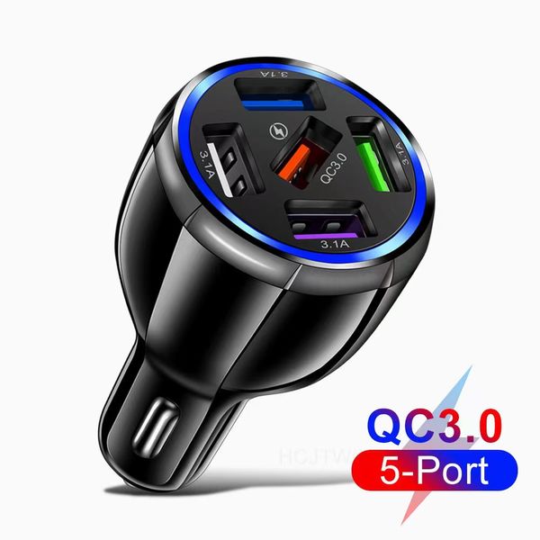 QC 3.0 Chargeur de voiture 15A Chargeurs de charge rapide 5 ports USB Adaptateurs d'alimentation automatiques pour Iphone 11 12 13 Mini pro max Samsung Lg téléphone Android