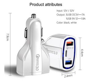 Chargeur de voiture QC 3.0 Type C 35W 7A, chargeur rapide pour iphone, double USB, prise de charge rapide, adaptateur 3 Ports, Android