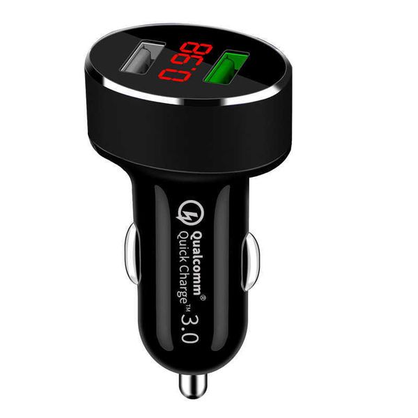 Cargador de coche QC 3,0 Dual Usb, encendedor de cigarrillos, cargador de coche Universal USB con pantalla de voltaje para iphone Samsung Xiaomi