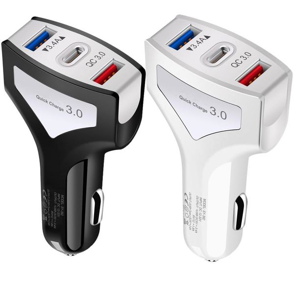 QC 3.0 rapide rapide Type c chargeur 3 en 1 PD chargeurs de voiture pour iphone 6 7 8 x Xr 12 13 Samsung s8 s9 s10 htc Android téléphone pc mp3