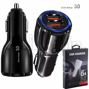 30W QC 3.0 Cargador de coche rápido USB C Puertos duales 6A 18W Adaptador de corriente Adaptador rápido PD Tipo c Cargadores de coche para Iphone 11 12 13 14 15 Samsung S20 S22 S23 tableta gps