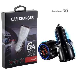 QC 3.0 Chargeur de voiture rapide Deux ports USB Adaptateur secteur 6A Chargeurs de voitures adaptatifs rapides pour iPhone 14 Samsung avec emballage de vente au détail