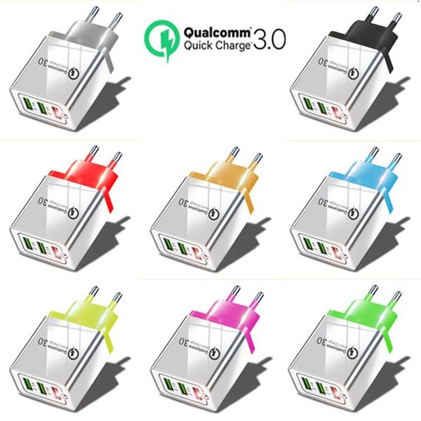 QC 3.0 Chargeur adaptatif rapide SMART FAST Chargeur rapide 3 Port USB Port-Téléphone mobile Adaptateur mural US EU US Plug Voyage pour Xiaomi Samsung Huawei