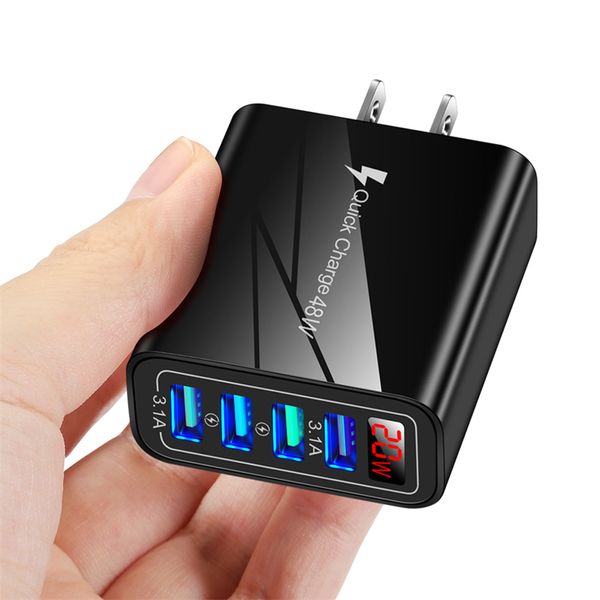 Cargador USB QC 3.0 para iPhone 13 Pro 12 Xiaomi mi Samsung Huawei LED Pantalla digital Carga rápida Cargadores de teléfono de pared