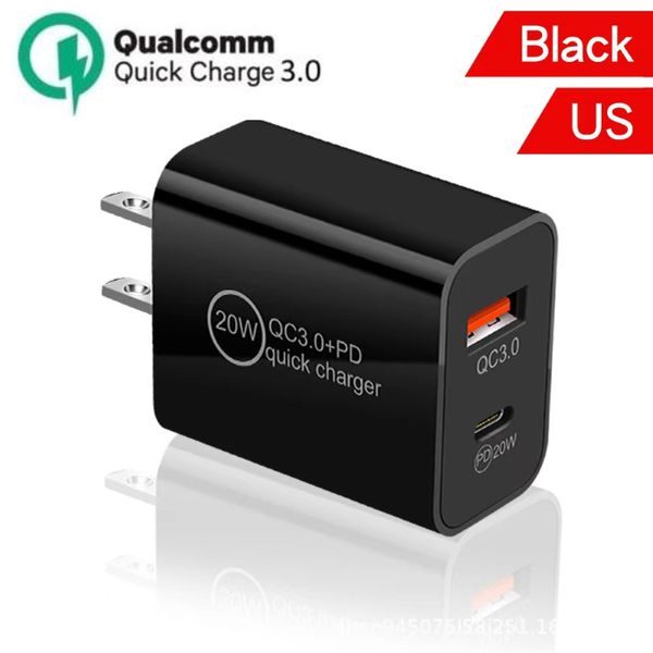 QC 4.0 3.0 Chargeur rapide USB Type-C PD Charge rapide 20W US EU PRIGNE MURS DOUBLE PORT 5V / 4A 9V / 2.2A 12V / 1.7A pour le téléphone portable