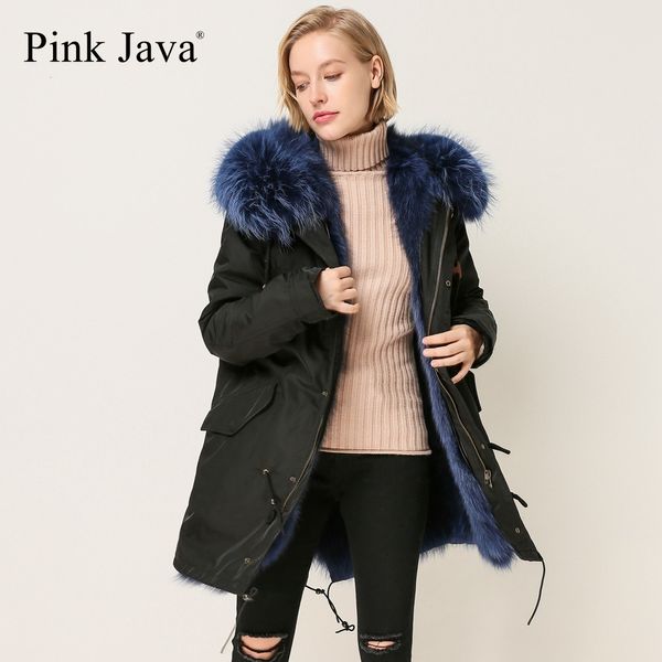 QC1879 Parka impermeable con forro de piel de zorro, material exclusivo de Java rosa, 201103