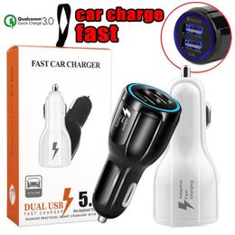 QC3.0 3.1A Cargador de coche rápido Dual USB 9V 2A 12V 1.2A Cargador de teléfono de carga rápida para teléfono móvil con paquete al por menor