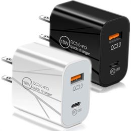 Carga rápida de 18W 20W Puertos duales PD Cargador de pared Portable Tipo C Adaptadores de alimentación EU US UK EL UK EL UK PARA iPhone 15 14 Plus 13 12 11 Pro Max Samsung S24 S23 Xiaomi LG Moto Teléfono