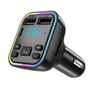 Qc3.0 Auto BT 5.0 G38 FM-zender PD Type-C Dubbele USB-poorten Snel opladen Kleurrijke led-licht autolader draadloze MP3-speler