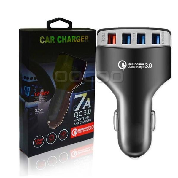 QC3.0 Adaptateur chargeur de voiture 4 ports USB Charge rapide 5V 7A Adaptateur secteur Charge rapide pour téléphone Samsung Huawei avec emballage de vente au détail