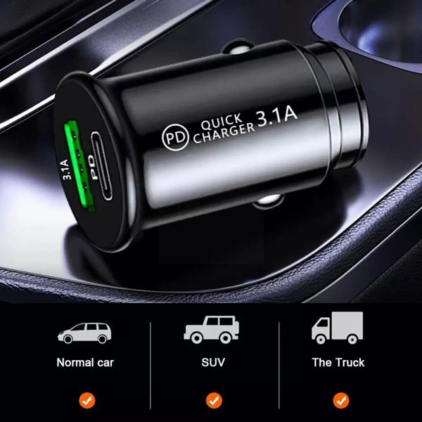 Chargeur de voiture QC3.0 Charge rapide Blanc Black Mini Shape Lighter Slot Téléphone 20W Car C PD Type de charge Mobile USB Z1Z1