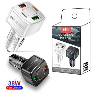 Chargeurs de voiture 4 ports PD 38W Charge rapide QC3.0 Adaptateurs secteur de type C pour iPhone 14 13 12 11 14 pro Max Samsung S23 S22 S21 LG Moto Google avec Retail Box