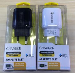 QC3.0 Mobiele telefoonadapters Snel opladen Single Port EU US Travel Charger met retailpakket