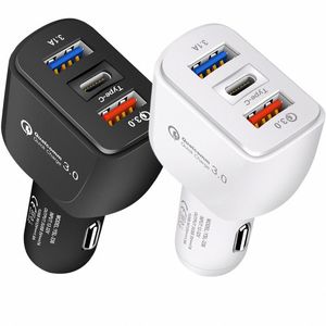 QC3.0 Snelle Snell Charger 3 in 1 Type C Dual USB-poorten Autolader Auto Power Adapter voor Samsung HTC GPS-pc