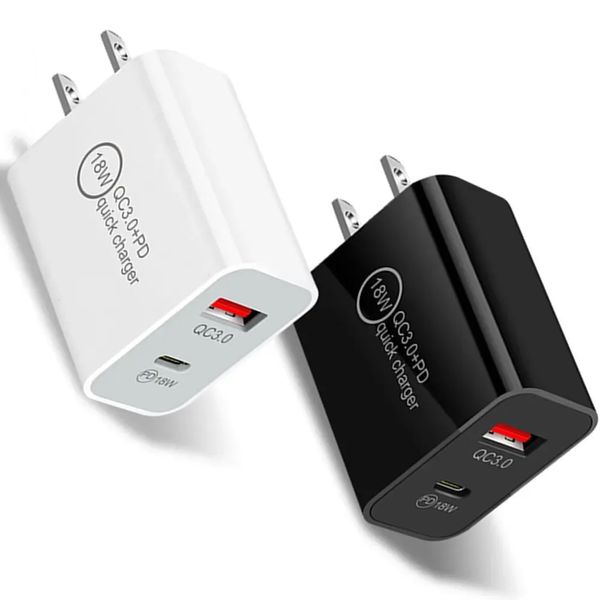 QC3.0 PD chargeurs 20W 18W 12W 2.4A Eu US AC voyage à domicile USB C chargeur mural PD chargeurs adaptateur pour Iphone huawei Samsung htc téléphone Android chargeur rapide