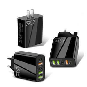 QC3.0 Cargador rápido 3 USB 2 PD Tipo-C Carga rápida 65W EE. UU. UE Reino Unido Enchufe de pared 5 puertos 5V / 7.2A 9V / 4A 12V / 3A para tableta de teléfono móvil 100pcs / up