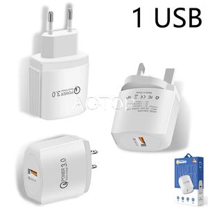QC3.0 USB snel opladen enkele poort muuradapters telefoon laptop oplader EU/US/UK aangepast voor iPhone Samsung smartphone