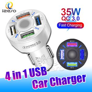 QC3.0 USB Chargeur de voiture rapide Chargeur 4 ports Chargeurs de téléphonie de voiture à 4 ports Puissance multifonction Adaptateur automatique pour iPhone Samsung Smartphone Izeso