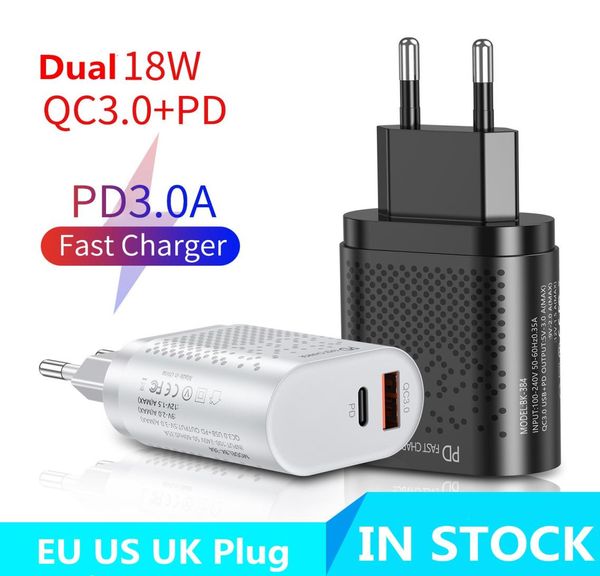 QC30 18W Fast Wall Chargers USB Cargo rápido Adaptador de energía de viaje US EU UK Plug para iPhone Samsung Xiaomi Smartphones7150585