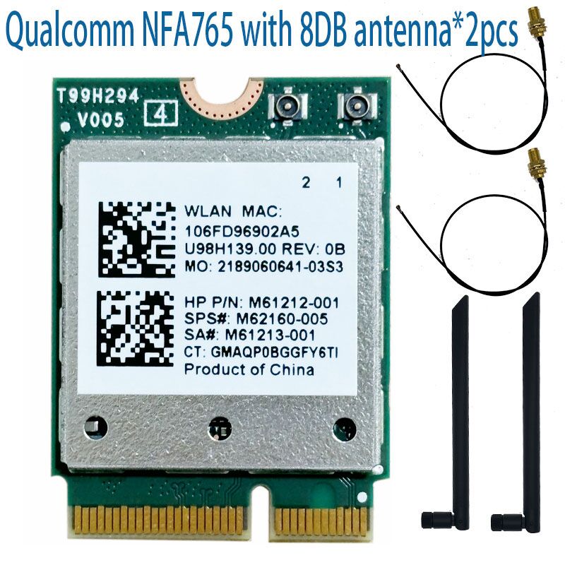 QCNFA765 WiFi 6E 802.11ax 2.4G/5G/6G WiFi 2400m BT5.2 voor laptop NFA765 WiFi6 Ngff Card Huananzhi X99-F8 SPS: M62160-005