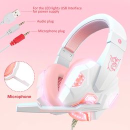 QearFun Auriculares rosados para PC Chicas Auriculares para juegos con micrófono Gamer PS4 Windows XP 7 8 10 Teléfono portátil 231226