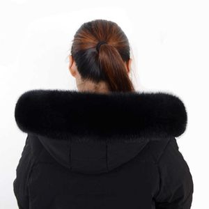 Qearlstar Naturel Col De Fourrure De Renard pour Femmes Capuche Noir Véritable Écharpe De Fourrure Hiver Chaud Manteau De Haute Qualité Cap Col Z119 Haute Qualité H0923