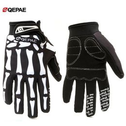 Qeqae Patrón de Esqueleto Unisex Dedo Completo Bicicleta Ciclismo Motocicleta Moto Carreras Guantes de Montar Guante de Bicicleta para Mujeres y Hombres 2254V