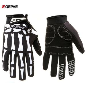 Qeqae Motif Squelette Unisexe Doigt Complet Vélo Cyclisme Moto Moto Course Gants d'équitation Gant de Vélo pour Femmes et Hommes 2301N