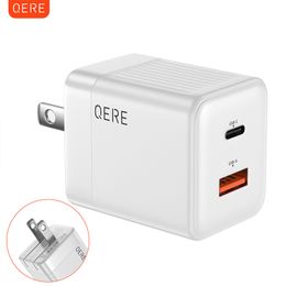 QERE 30W PD GaN Adaptadores universales para teléfono Enchufe de EE. UU. Seguro Tipo C USB Carga rápida inteligente Mini cargador rápido portátil