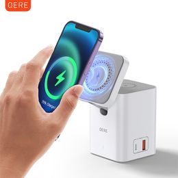 QERE Station de chargeur sans fil magnétique pour téléphone portable charge rapide coffre-fort multi-fonctionnel portable pliable mini chargeur sans fil