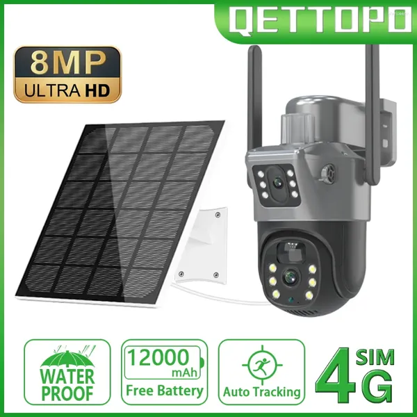 Qettopo 4K 8MP 4G lente dual PTZ cámara Solar pantallas PIR seguimiento humano exterior WIFI seguridad CCTV vigilancia IP