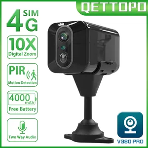 Qettopo 5MP 4G Sim-kaart Mini Camera Ingebouwde Batterij PIR Bewegingsdetectie Indoor Beveiliging CCTV Surveillance WIFI V380 PRO